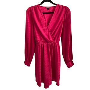 Express Hot Barbie Pink Shiny Faux Wrap Tie Waist Mini Dress - Size S